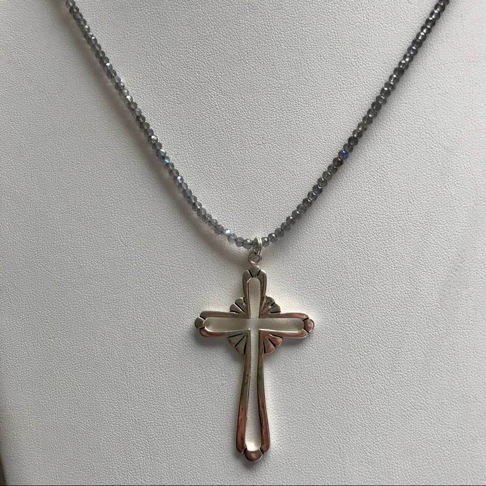 Labradorite and sterling silver cross necklace